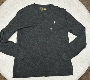 Polo Ralph Lauren Mens Shirt Large Heather Dark Grey Long Sleeve Black Pony - Picture 1 of 13