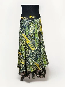VTG Kariza Wrap Skirt Womens One Size Black Layer Boho Sheer Festival India Silk - Picture 1 of 9