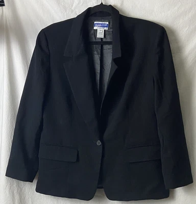 Blazer feminino Pendleton preto 100% lã virgem um botão carreira tamanho 14P pequeno - Imagem 1 de 4