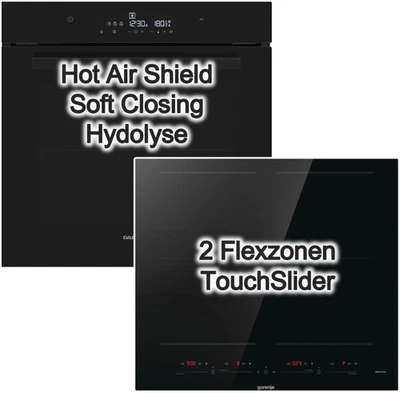 Backofen Set Schwarz Hydrolyse SoftClose plus Induktionskochfeld 60cm PowerBoost - Bild 1 von 4