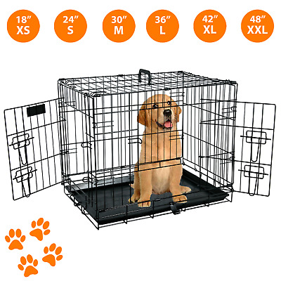 Dog Cage Puppy Pet Crate Carrier Metal 2 Door Easy Assembly Flat Folding Travel • 15.43€