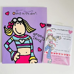 Bang On The Door Birthday Party Invitation Invites Gift Bag Vintage Groovy Chick - Picture 1 of 12