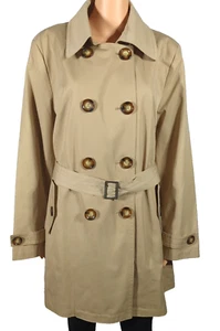 London Fog Damen Zweireiher Trenchcoat Größe L Hellbraun Knielang Old Money - Bild 1 von 15