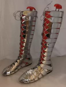 37/7❤️$3000 Francesco Metallic Leather Knee High Gladiator Sandals Tall Boots - Picture 1 of 11