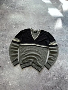 Dolce & Gabbana maglione a righe blu/grigio uomo taglia XL design scollo a V lusso - Foto 1 di 10