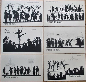 Silhouette, Paris at Night 1902 Set Fifteen Postcards, La Nuit, Moon, Nightclub - Picture 1 of 3