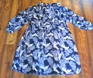 Ellos Size 28 Blue Floral Dress Asian Cranes Ruffle SHEER Deep V Party Wedding - Imagen 1 de 8