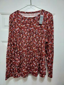 Lane Bryant Our Illusion Collection Red Floral Long Sleeve Shirt - Picture 1 of 6