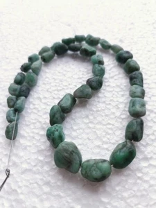 Emerald nugget rough tumble Beads 14-9 mm 15 inches strand for jewelry making - Picture 1 of 5