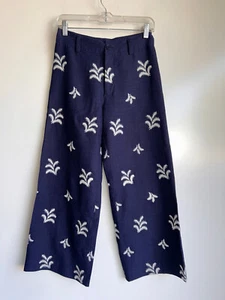 ELIE TAHARI Navy Blue Wide Leg Cropped Embroidered Pants Size 2~ EUC - Picture 1 of 9