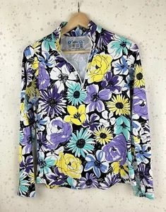 NEW IBKUL Women's XS LS Zip Mock Neck Top Medeline Lavender Floral 1/4 Zip NWT - Picture 1 of 11