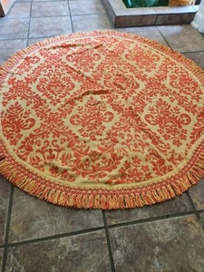 Tapiz redondo vintage manta mantel alfombra flecos amarillo damasco - Imagen 1 de 16