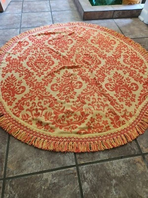 Tapiz redondo vintage manta mantel alfombra flecos amarillo damasco Foto 1 de 4