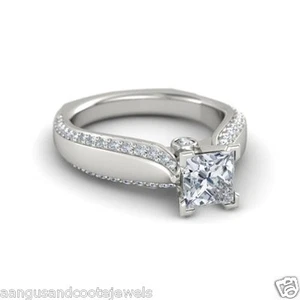 2.01 Ct Princess Euro Shank MOISSANITE Engagement Ring Solid 14k White Gold - Picture 1 of 5