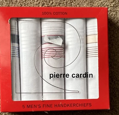 5 pañuelos finos Pierre Cardin para hombre blancos 100 % algodón nuevos en caja Foto 1 de 2