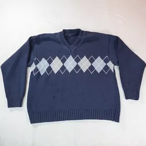 Vintage Argyle Sweater Mens Large Blue Thick Knit Pullover Grandpa Dad Chunky - Picture 1 of 18