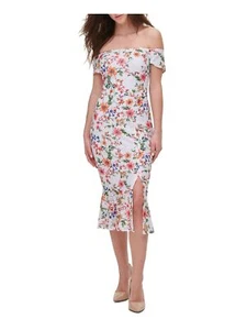 GUESS Lace Slit Flared-Hem Floral Off Shoulder Midi Bodycon Dress Size 4 - Picture 1 of 4