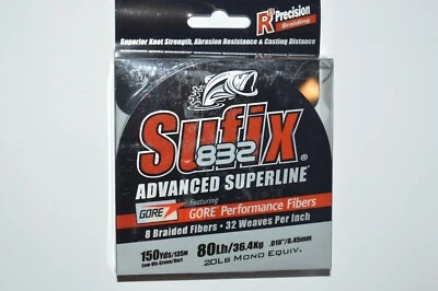 Sufix 832 línea de pesca trenza 80 lb 150 yd carrete lo-vis verde 660-080 g superline Foto 1 de 3