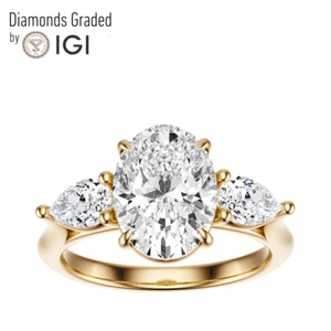 IGI 2,53 ct F VS2 Ovalschliff Lab Grown Diamant Verlobungsring 14 K Gelbgold - Bild 1 von 4