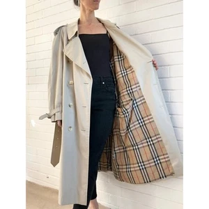 Burberry Trench Coat - Belt - Beige - Authentic - Vintage - XL - Check - Picture 1 of 17