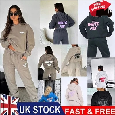 🔥Women White🔥Boutique🔥Fox Tracksuit 2PCS Set Hoodies Fleece Sports New