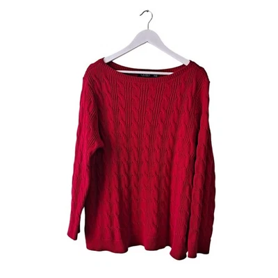 Suéter Lauren Ralph Lauren Mujer Rojo Algodón Tejido con Cable Cuello Barco - Talla 2X Foto 1 de 4