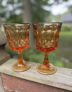 (2) VTG Noritake Perspective Amber Wine, Juice, Goblet Glasses, Orange Glass - Picture 1 of 10