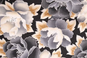 66"L x 44"W Robert Kaufman Fabric Imperial Collection Gray Tan Flowers Silver - Picture 1 of 10