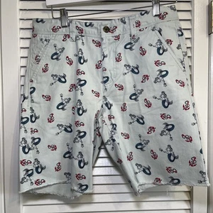 Hawkings McGill abgeschnittene schmale Herrenshorts Größe 32 oben ohne Meerjungfrau-Druck blau - Bild 1 von 5