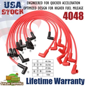 4048 Red Spark Plugs Wires For Small Block Chevy 283 307 327 350 400 HEI SBC 8mm - Picture 1 of 11