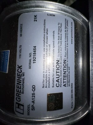 GreenHeck Bathroom Exhaust Fan SP-A125-QD 109-144 CFM 115V / 1Ph, 60Hz 20.4W