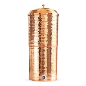 Pure Copper Hammered Design Filter Water Dispenser Pot With Candle Inside, 15 Li - Picture 1 of 4