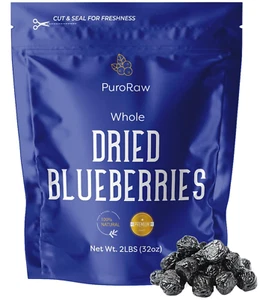Puroraw Dried Blueberries No Sugar Added, 2 Lbs. Blue Berries Fruit, Dehydrated - Picture 1 of 12