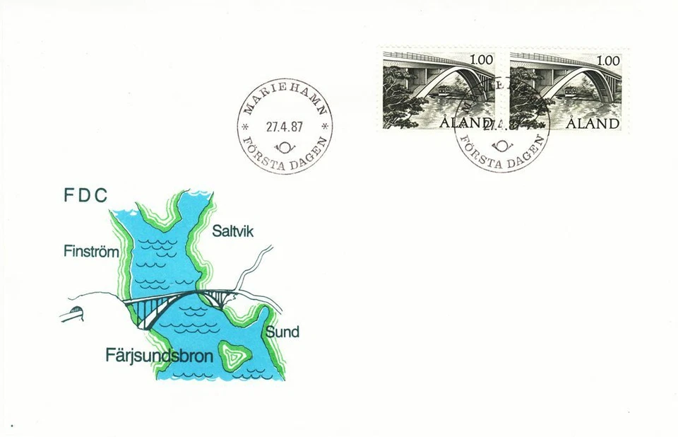 Bridge Farjsund Aland Finlandia Como Nuevo FDC 1987 Foto 1 de 1