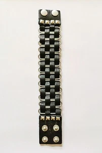 Punk Rock Style Men's Cuff Bracelet Real Leather & Metal Length 23 cm Width 4 cm - Picture 1 of 6