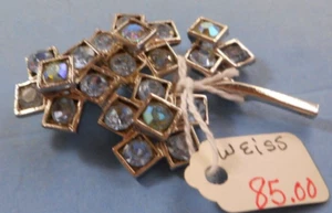 VINTAGE GEOMETRIC WEISS BLUE RHINESTONE BROOCH - Picture 1 of 2