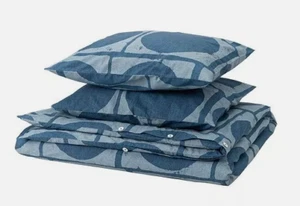 IKEA JORDRANUNKEL Double Duvet Cover And Pillowcase, Dark Blue, 200x200/50x60 cm - Picture 1 of 6