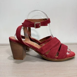 Mariella Italian Suede Leather Sandals Block Heel Burgundy Red Size 9.5 Fall - Picture 1 of 17