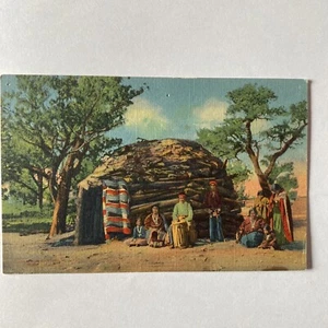 Postal de lino Curteich vintage de indios navajos en reserva sin publicar - Imagen 1 de 2