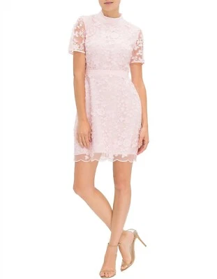 TED BAKER Pink Adriya 3D Applique Sheer Lace Collar Exposed Zip Dress 4 TB = 10 - Image 1 of 4