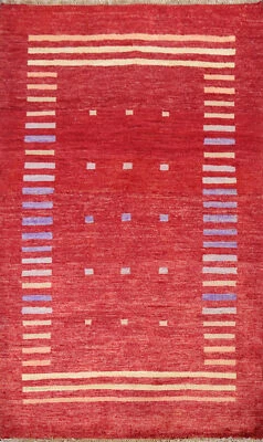 Alfombra moderna de lana roja Gabbeh Kashkoli de moda 3x4 pies Foto 1 de 4