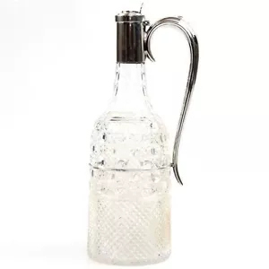 Victorian Sterling Silver Cut Glass Claret Jarra Horace Woodward Inglaterra 1886 - Imagen 1 de 1