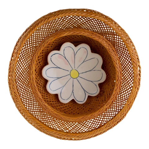 MCM Vintage Pair Nesting Baskets From PRofC w/ Molly Hatch Daisy Trinket Tray Cover