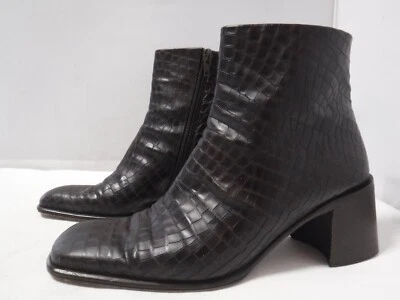 Bota De Colección Años 90 Y2K VIA SPIGA Italia Marrón Cuero Cocodrilo Puntera Cuadrada Bloque Tacón Grueso Foto 1 de 4