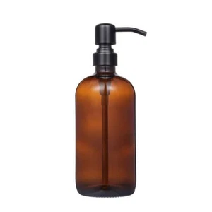 Amber Glass Jar Soap Dispenser With Matte Black Pump16oz Round Bottle Dispenser - Picture 1 of 4