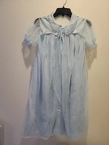 Conjunto de camisón y bata vintage Grants Isis talla mediana azul nailon transparente años 70 - Imagen 1 de 14