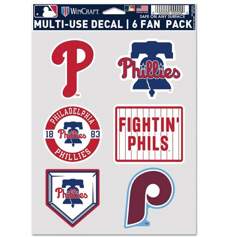 Philadelphia Phillies Multi-Use 6 Fan Pack MLB Decal Stickers *Free Shipping - Image 1 of 1