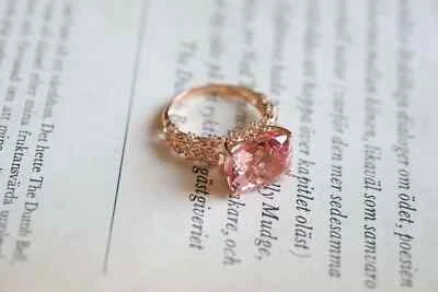 Помолвочное кольцо из розового золота 14 карат с одним бриллиантом морганитом огранки подушка 5 карат - Изображение 1 из 4