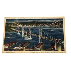 Postkarte Nachtansicht San Francisco Oakland Bay Bridge San Francisco CA Leinen B732 - Bild 1 von 2