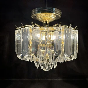 Vintage 10” Brass & Lucuite Lucite Acrylic Prism Spear Chandelier Ceiling Light - Picture 1 of 19